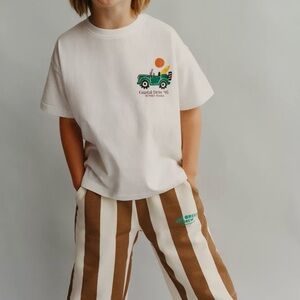 Zara White Tee with Green and Orange Design